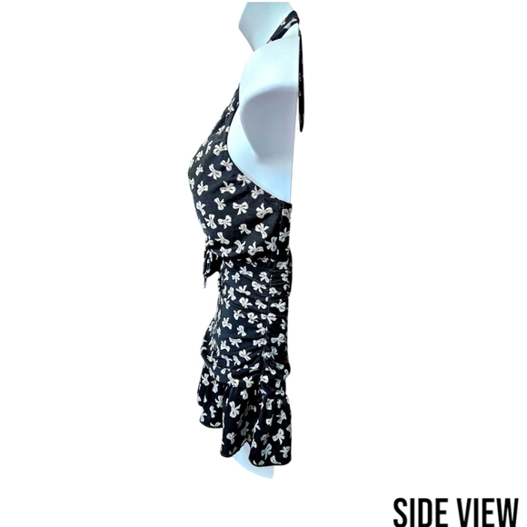 TORRID Vintage Retro Chic Halter Tie Metallic Silver Bow V- Neck Ruffle Swim Top - Picture 5 of 15